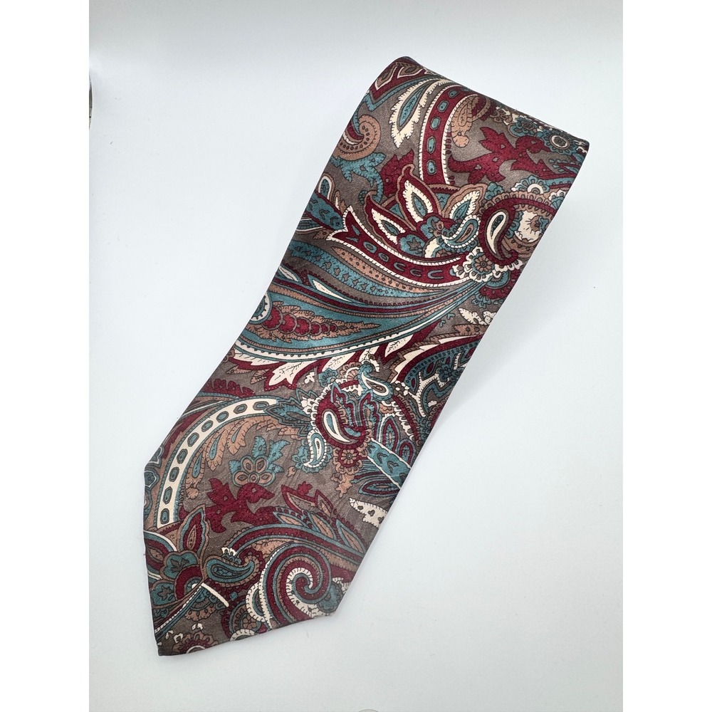 Etienne‎ Aigner Men's Paisley Necktie Burgundy Blue Gray Elegant